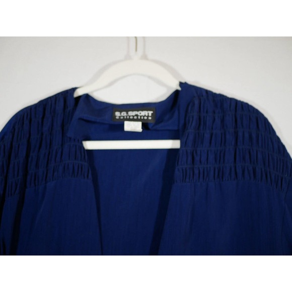 S.G. Sport Collection Vtg 90s Blue Long Sleeve Button Silky Shirt Relaxed 1X 18W - Picture 5 of 7